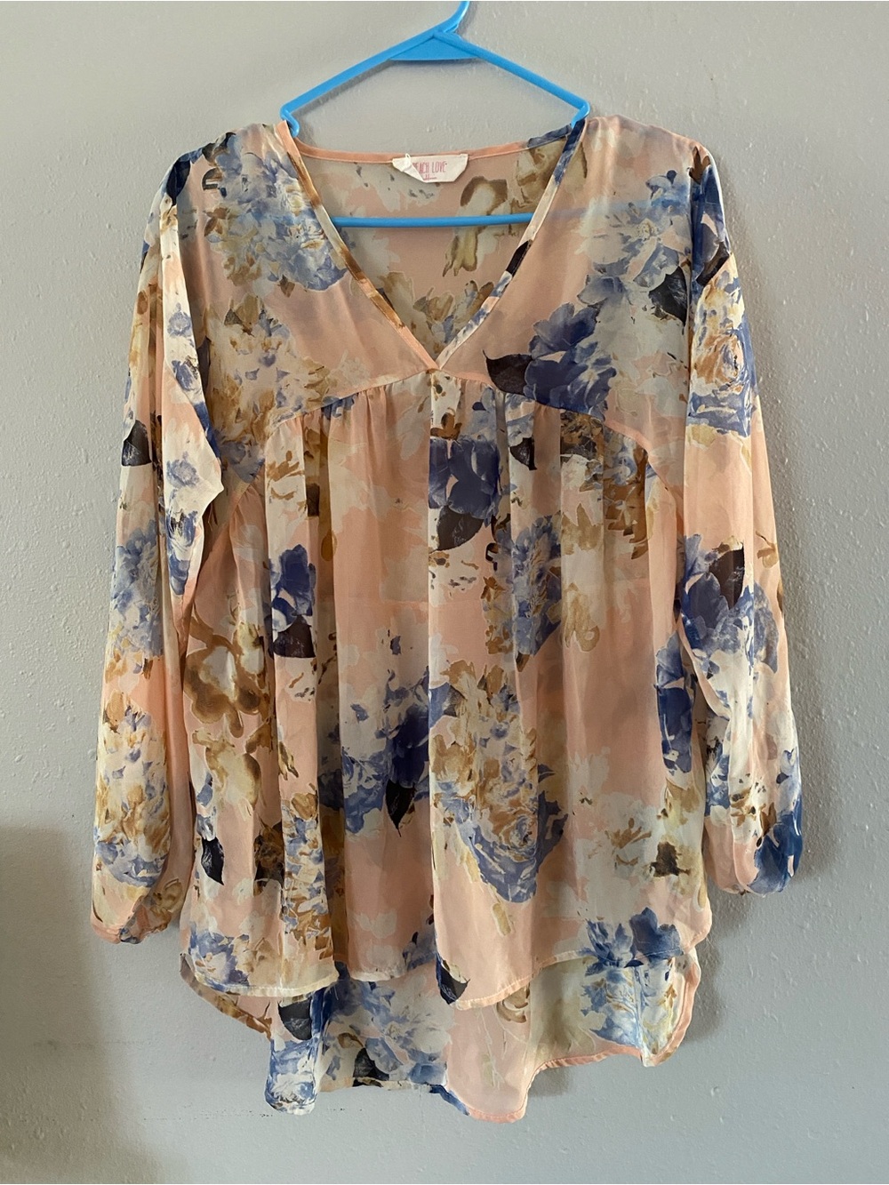 Floral V-Neck Peasant Blouse Peach Love S